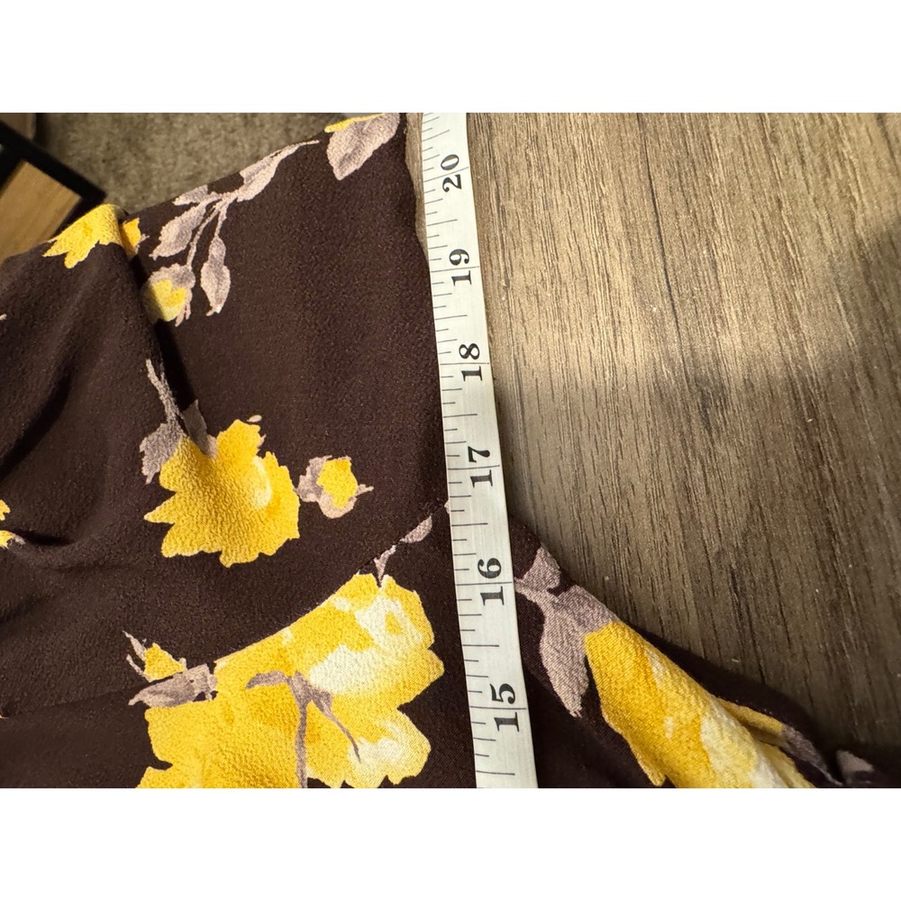 WAYF Brown Yellow Floral Smocked Waist V-Neck Long Sleeve Mini Dress Small - Picture 9 of 13